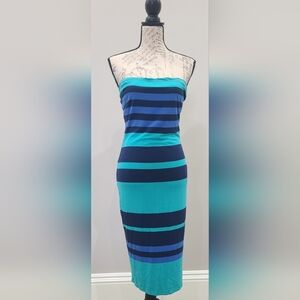 bebe Blue and Teal Striped Midi Dress